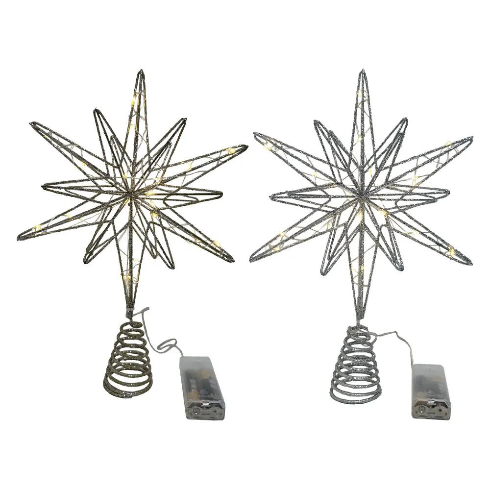 Estrela para Topo de Árvore de Natal com Luzes LED, Enfeites Criativos com Luzes LED e Glitter, Decoração de Árvore de Natal para Festas