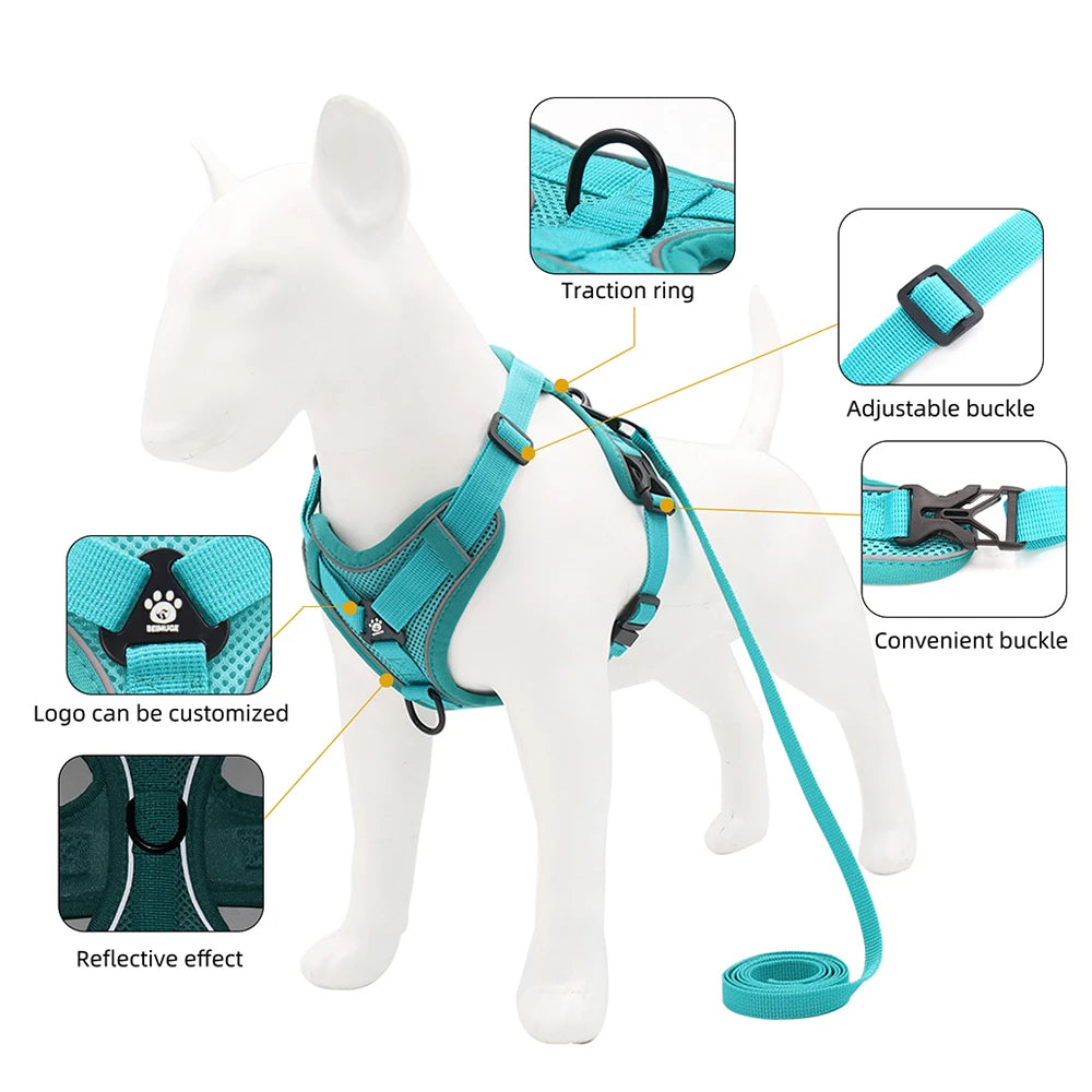 Conjunto de Arnês e Coleira para Cães Pequenos: Acessórios Essenciais para Bulldog Francês, Pug, Pitbull e Filhotes - Coleira Peitoral para Cães