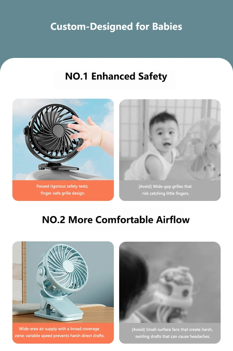 Mini Ventilador Portátil 720 ° Ventilador Portátil Recarregável USB com Lâmpada Noturna Integrada e Rotação, Fluxo de Ar Potente para Viagens, Camping e Atividades ao Ar Livre