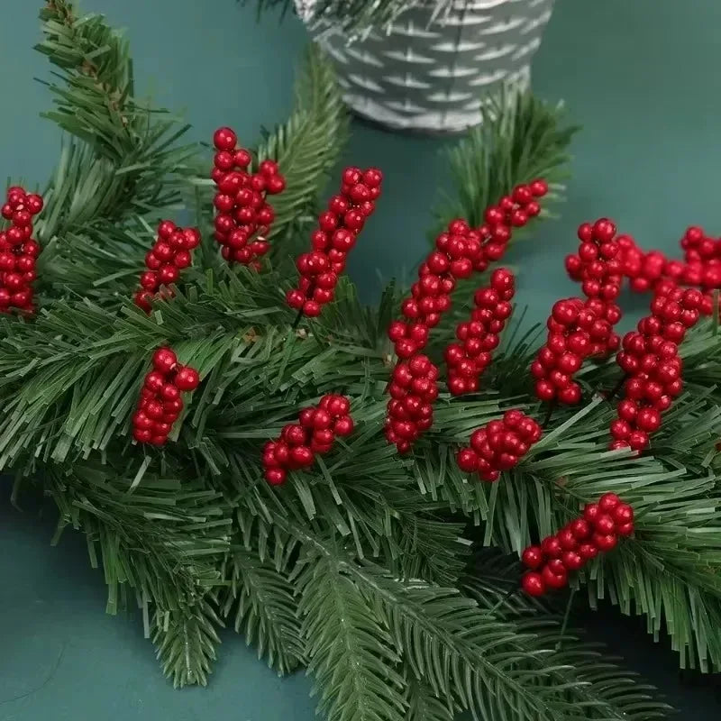 Galhos de Frutas Vermelhas Artificiais para Natal, Buquê de Flores de Azevinho Falso para Decoração de Árvore de Natal e Festa de Ano Novo