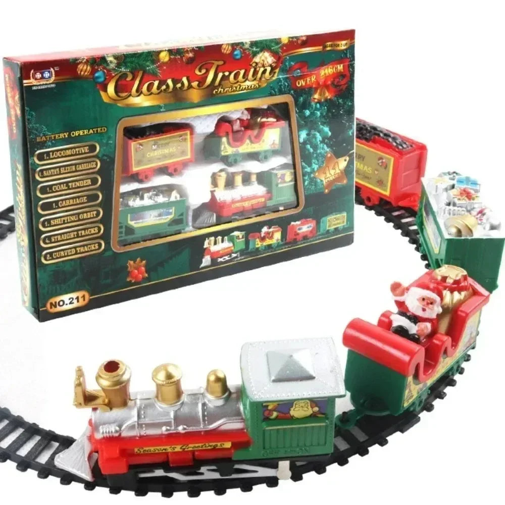 Trem Elétrico de Natal, Brinquedo de Decoração para Árvore de Natal, Trilho de Trem com Som e Luz, Carro de Trem, Presentes de Natal