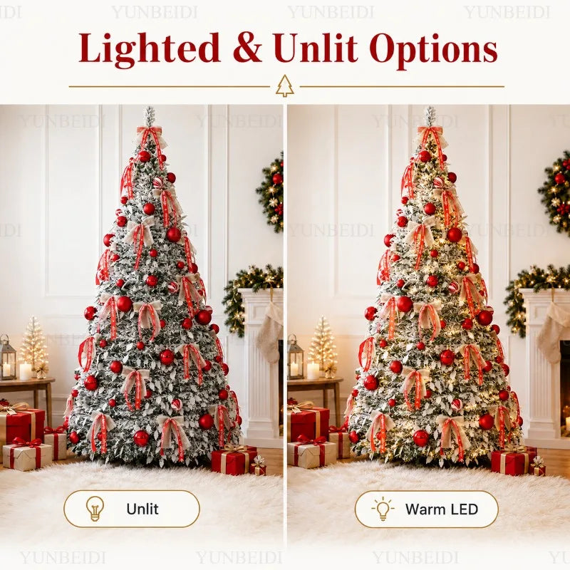 Árvore de Natal Dobrável com Luzes LED e Enfeites, Árvore de Natal Integrada de Alta Qualidade de 120cm a 180cm, Decoração para Festa de Natal em Família