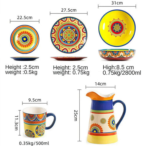 1 pcs um Utensílios de mesa de cerâmica tigela de porcelana estilo boêmio prato de bife oeste Prato de caneca lanche de salada tigela de arroz de cerâmica 1 item de cozinha para casa Dropshipping