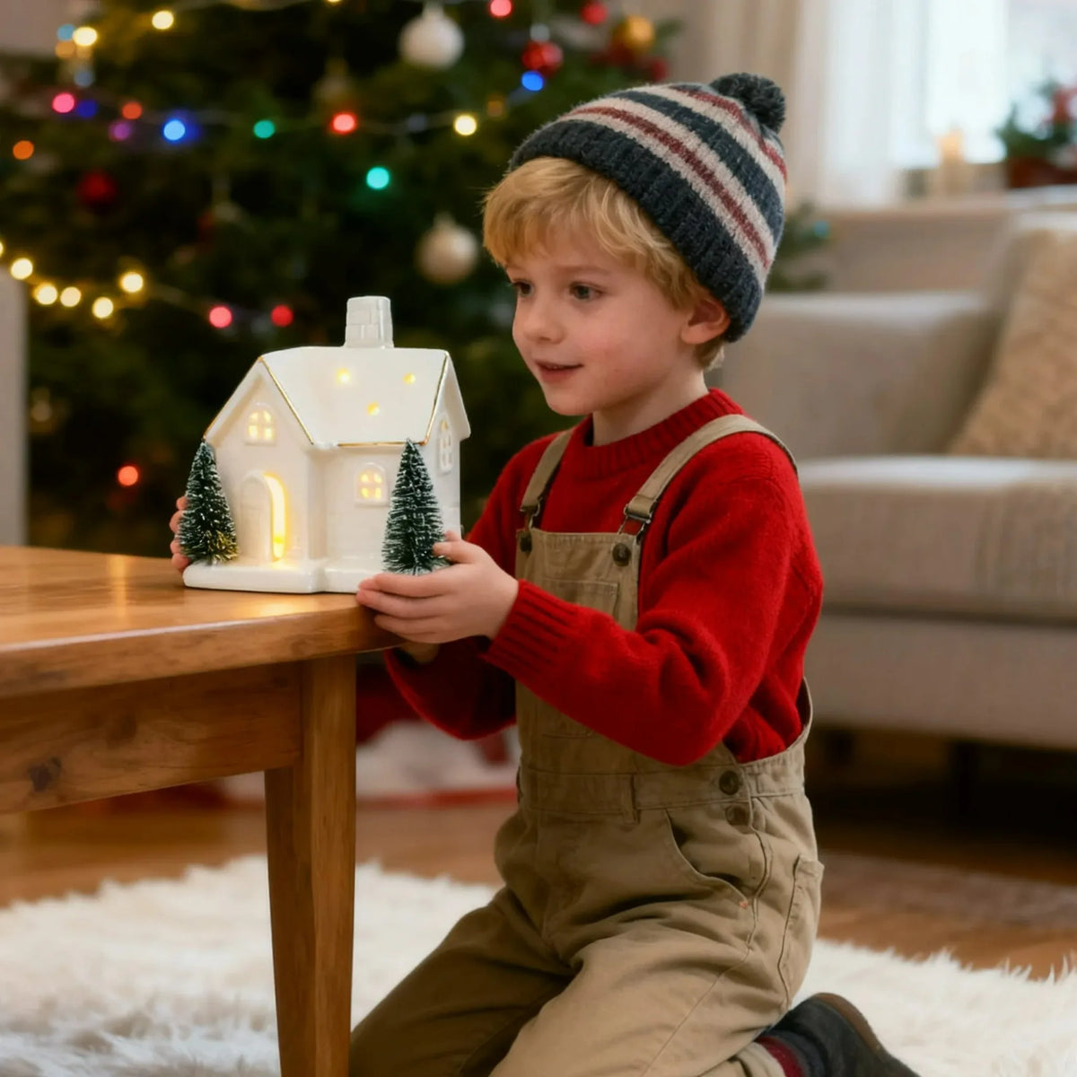 Enfeites de Cerâmica Criativos para Árvore de Natal: Casa de Neve Luminosa para Arranjo de Cenário e Pequenos Enfeites de Mesa