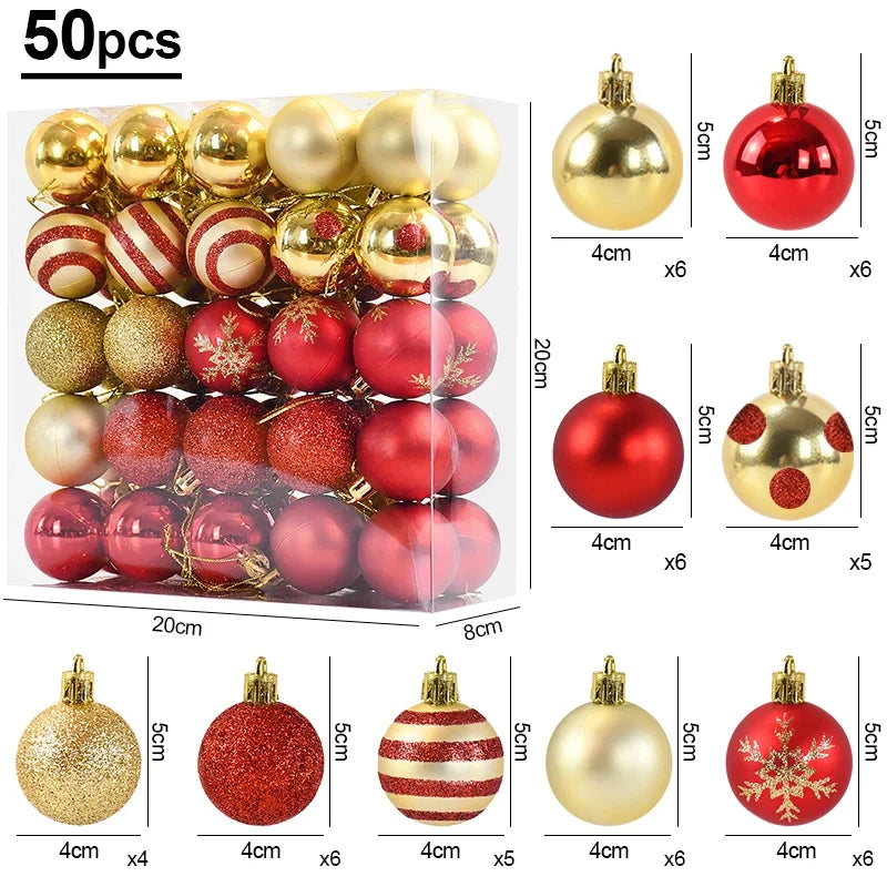 50 Pçs/caixa Bolas de Natal Ornamentos de Árvore de Natal Bola Xmas Pendurado Árvore Home Party Decor 2025 Presente de Ano Novo Noel Navidad