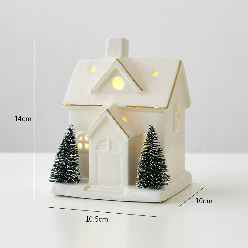 Enfeites de Cerâmica Criativos para Árvore de Natal: Casa de Neve Luminosa para Arranjo de Cenário e Pequenos Enfeites de Mesa