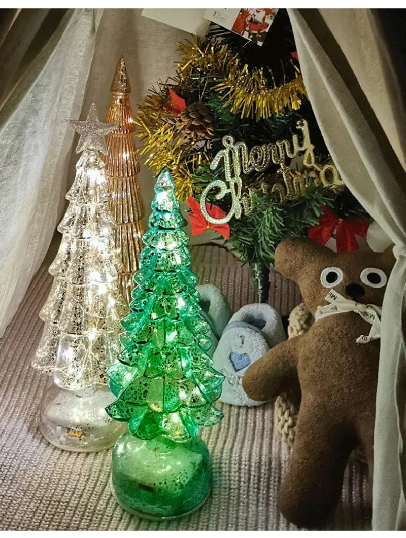 Árvore de natal luz noturna de vidro para casa natal romântico feriado atmosfera arbol de navidad ornamentos led decoração luminosa