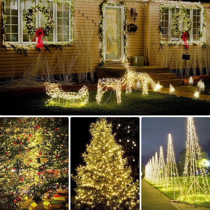 Luz solar led ao ar livre à prova dwaterproof água luzes de fadas corda natal dia das bruxas decoração festão jardim lâmpada led fontes festa
