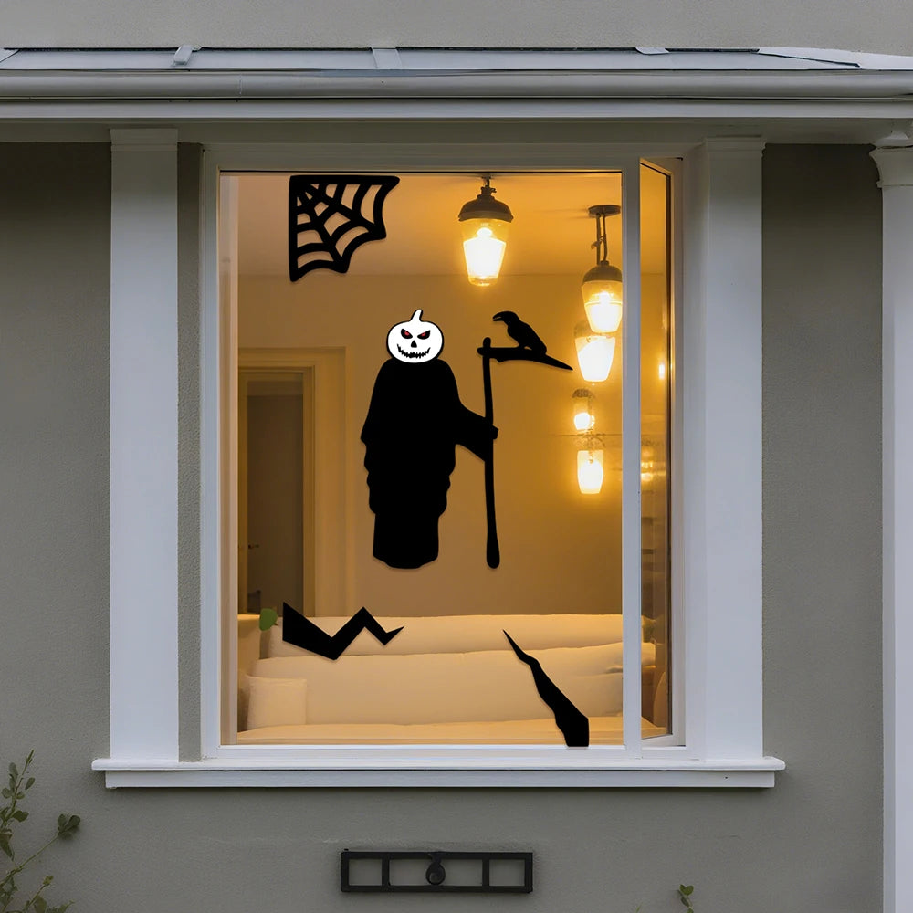 Decorações de Halloween, Adesivos para Portas de Quarto, Decoração de Janela, Mão de Esqueleto, Abóbora, Adesivos DIY para Janela, Fantasma, Diabo, Chapéu de Bruxa