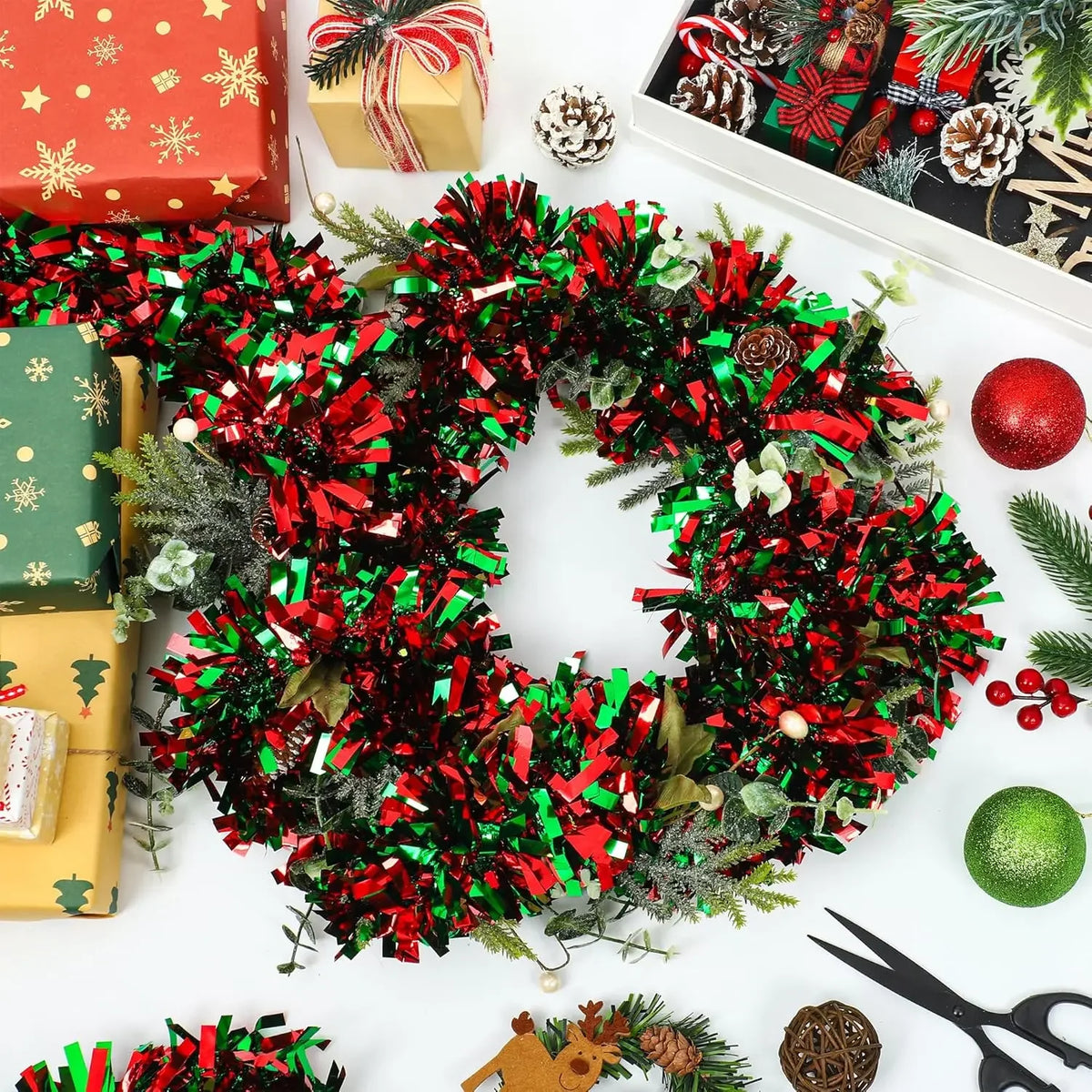 Guirlandas de Natal com Fitas e Laços para Decoração de Balcões, Enfeites para Árvore de Natal, Decoração de Festas e Casa, Adereço Pendente