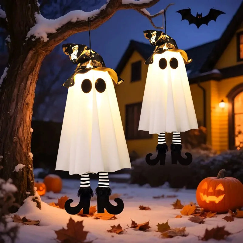 Decorações de Fantasmas Pendurados para Halloween, Ornamentos de Fantasmas Assustadores Iluminados para Quarto, Quintal, Pátio, Jardim, Árvore, Festa, Decoração de Halloween
