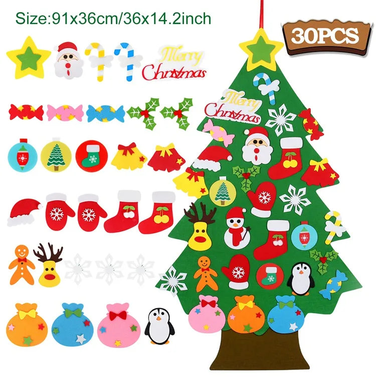 DIY sentiu a árvore de Natal com luz, decorações do Feliz Natal para a casa, ornamentos da árvore do Natal, presente do ano novo, 2024