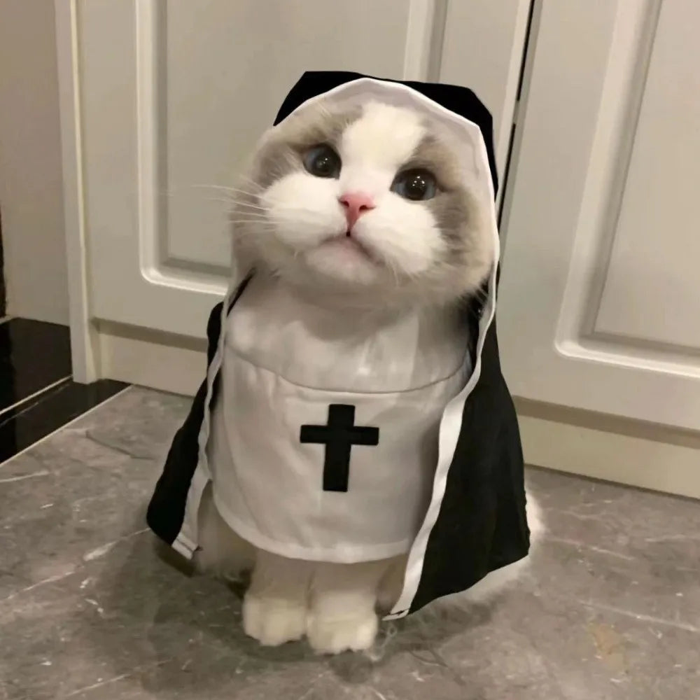 Fantasia de Natal para Cães e Gatos, Roupa Respirável de Freira para Filhotes e Gatinhos, Acessórios para Fantasia de Halloween, Macacão para Animais de Estimação