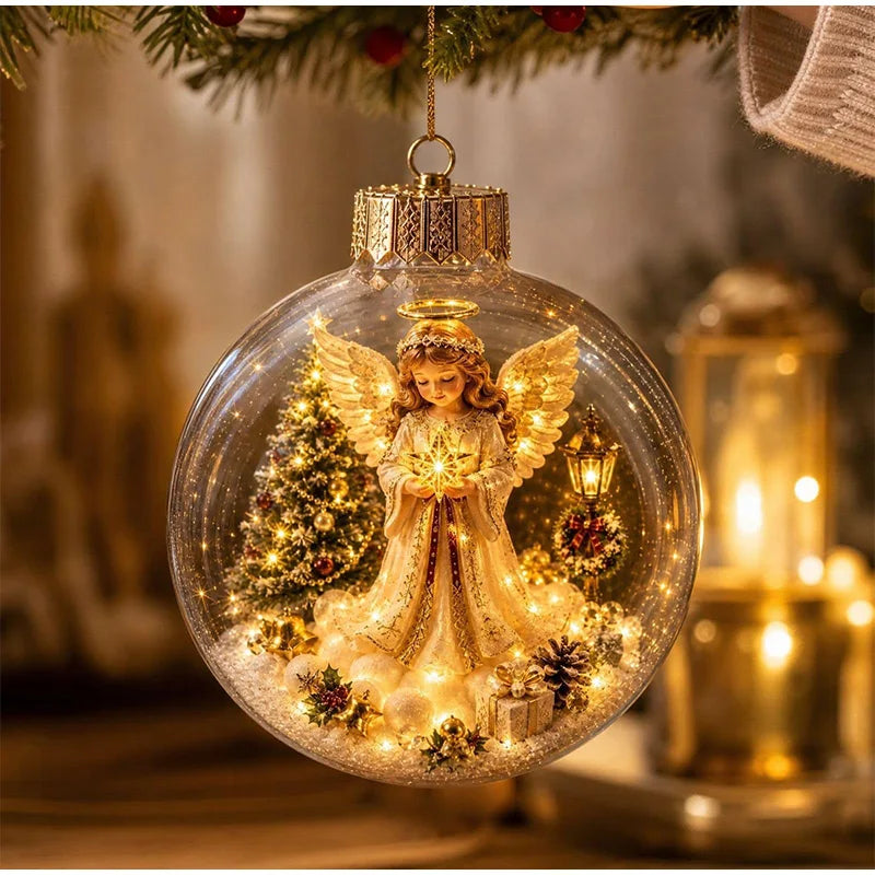 Nova Bola de Enfeite de Natal Transparente com Luzes, Decoração para Cenário Natalino, Brinquedo para Pendurar na Árvore de Natal, Diorama de Inverno, Enfeite para Janela de Natal