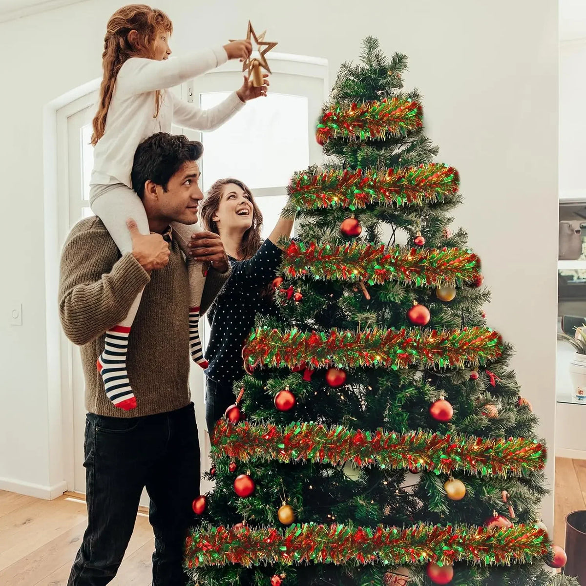 Guirlandas de Natal com Fitas e Laços para Decoração de Balcões, Enfeites para Árvore de Natal, Decoração de Festas e Casa, Adereço Pendente
