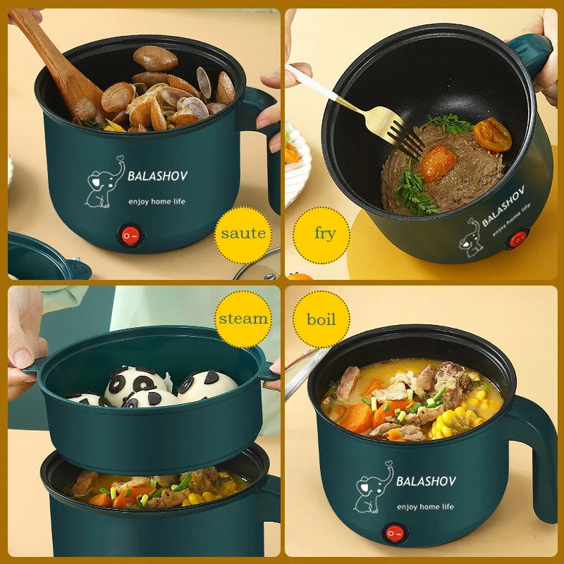 Mini panela multi antiaderente de 1,8l, máquina de cozinhar de camada única/dupla, panela elétrica multifuncional com fogão a vapor para casa