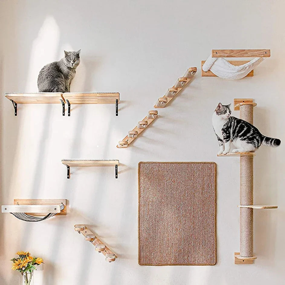 1pcCat Coçar Escalada Post Wall-montado Cat Hammock Bed Pet Móveis Kitten Wall Shelf Set Cat Perch Madeira Cat Tree House
