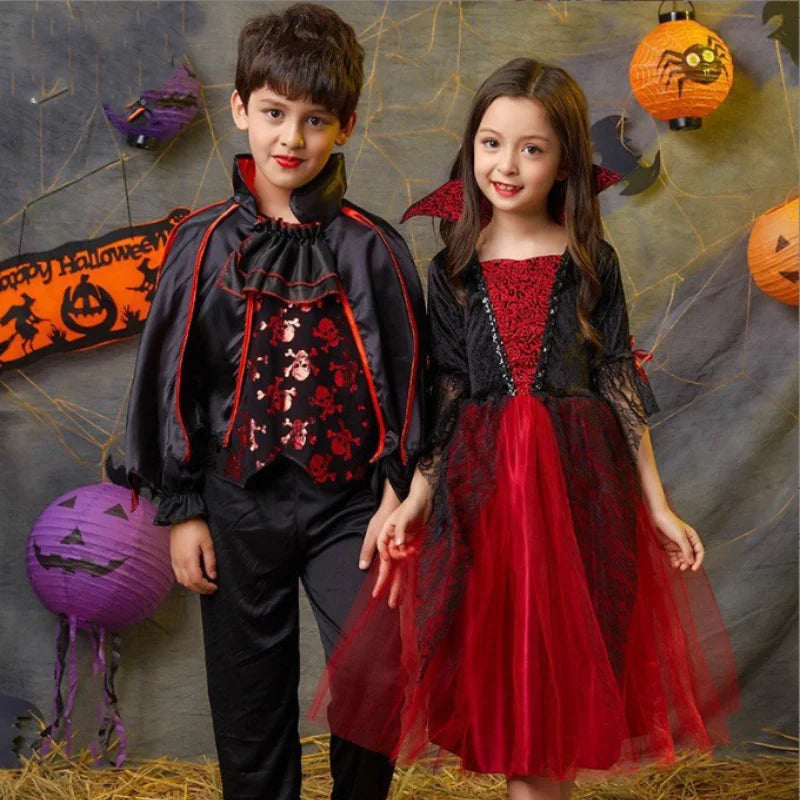 Fantasia de Vampiro para Meninas, Conjunto Completo com Acessórios, Fantasia para Festa Temática de Halloween, Presente de Feriado para Meninas