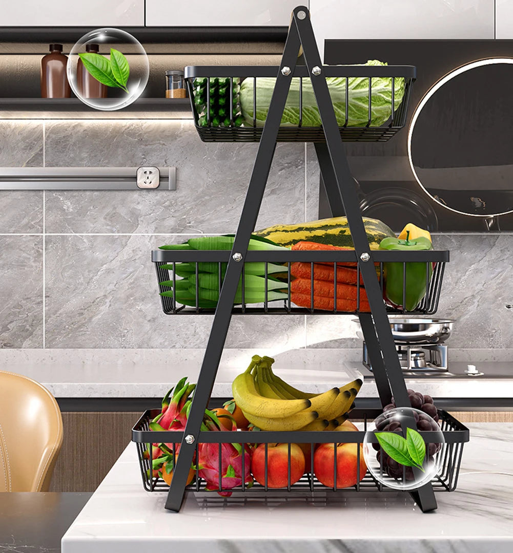 Cesta de armazenamento multifuncional de camada dupla de ferro, prateleira de mesa, mesa de armazenamento de lanche e frutas, com duas camadas de armazenamento na parte superior