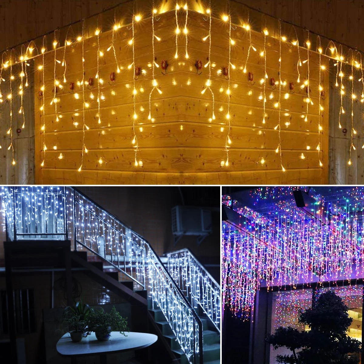 Luzes de Natal LED, cordão de luzes decorativas, cortina de luzes, decoração de Natal para casa, luminária para as festas de fim de ano e Ano Novo.
