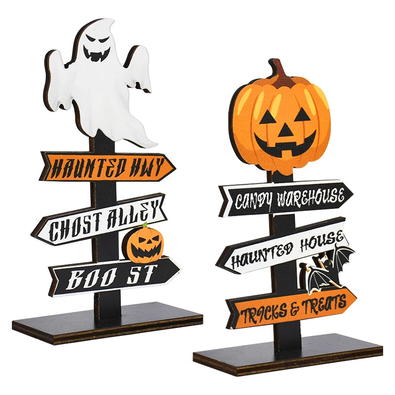 Enfeite de madeira de Halloween, fantasma, abóbora, caveira, decoração de mesa de terror para crianças, suprimentos para festa de Halloween