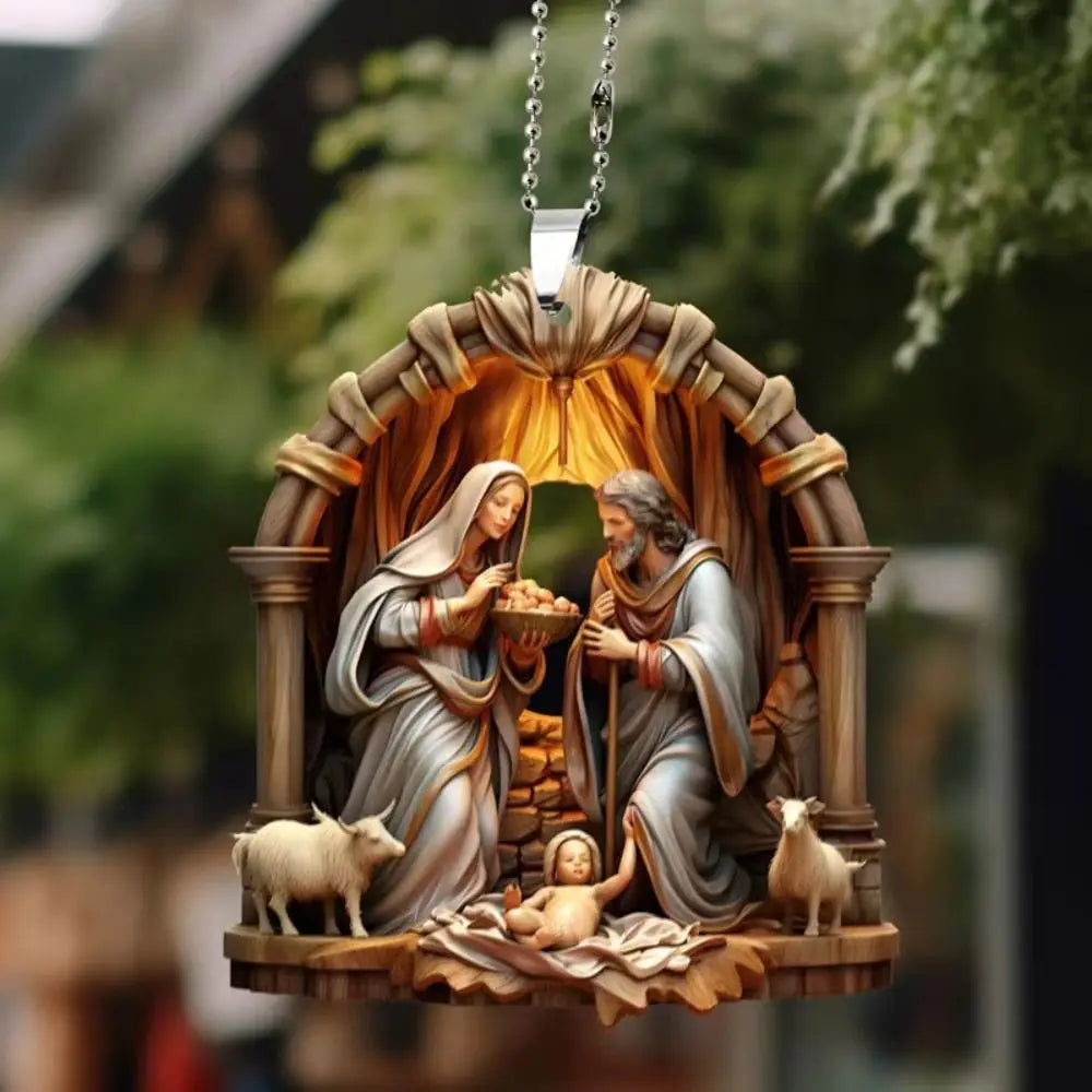 Presépio 2d acrílico presépio pingente multi cena dupla face 2d natal pendurado pingente presente criativo
