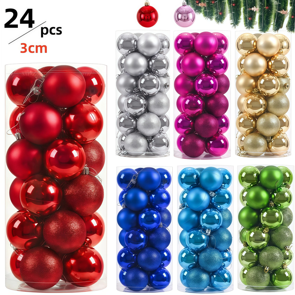 24 pçs 3cm bolas de natal decorações de natal enfeites de árvore bola de natal pendurado pingentes de árvore decoração de festa em casa presente de ano novo