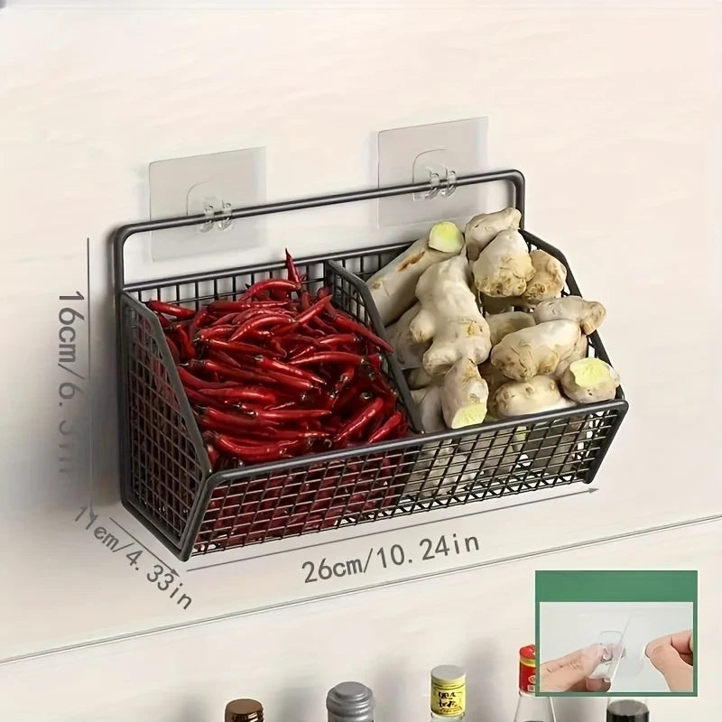Prateleira de armazenamento para cozinha, organizador multifuncional de vegetais e condimentos, prateleira de parede com cestos suspensos