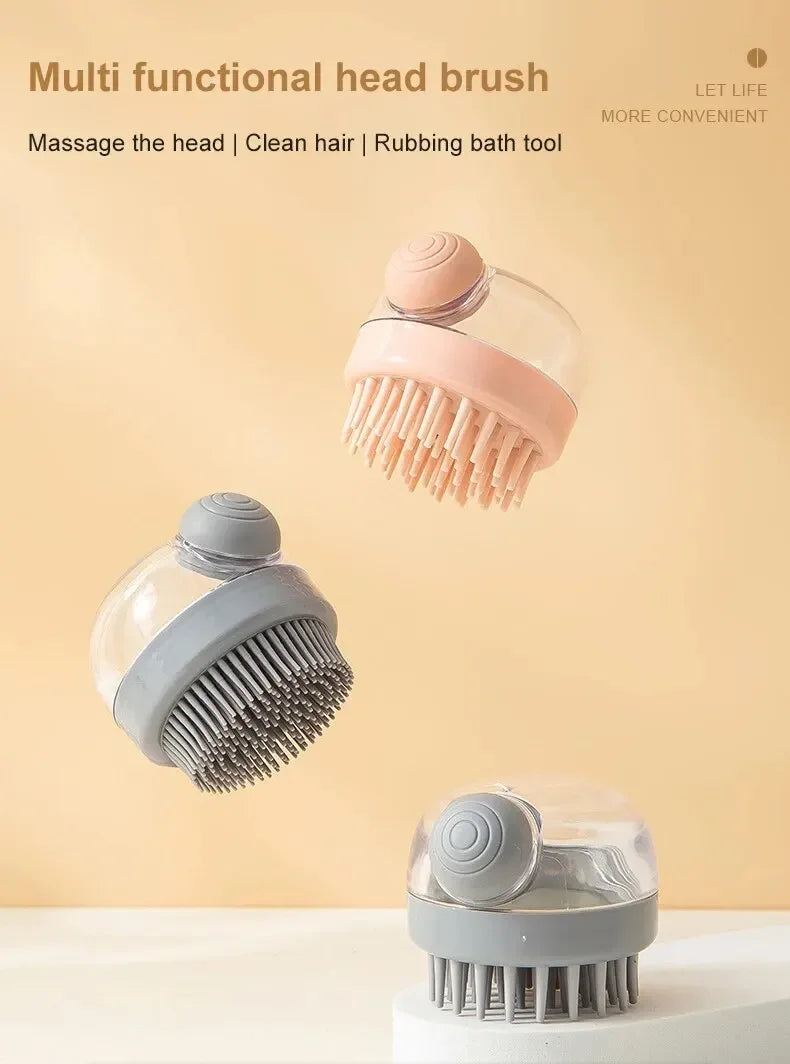 Escova de banho para animais de estimação, silicone macio com dispensador de shampoo, massagem suave para aliciamento e limpeza de pele e cabelo