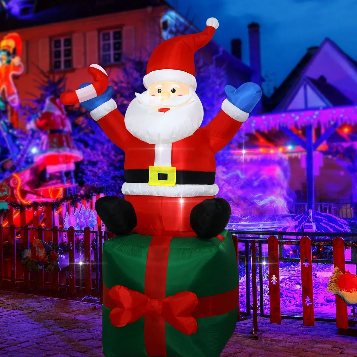 Decorações infláveis de natal-ramo boneco de neve, papai noel, homem de gengibre, saco de presente boneco de neve luz led decorações de gramado