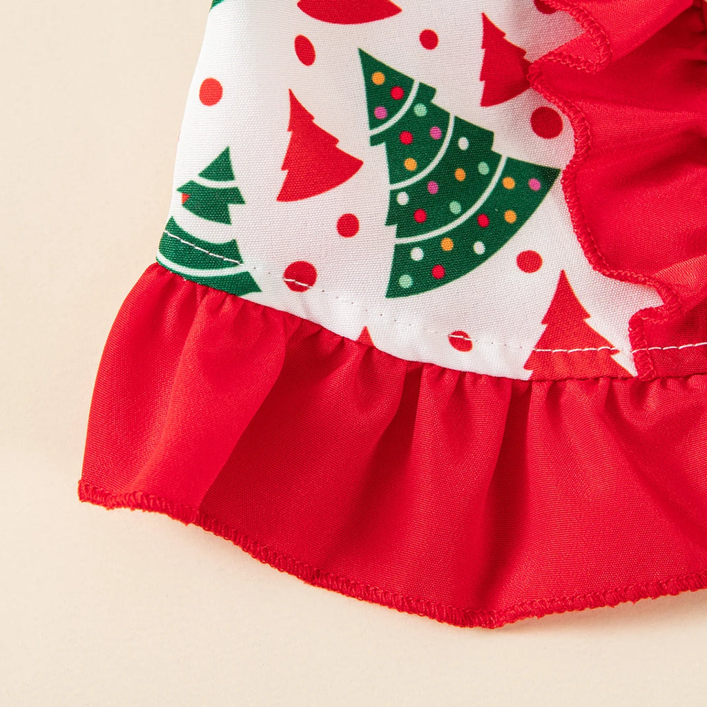 Vestido de Natal para Pets com Estampa de Árvore de Natal, Saia com Babados, Roupa de Festa para Cães e Gatos de Pequeno e Médio Porte, Fantasia Fofa para Pets