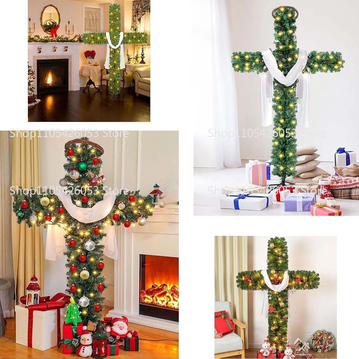 Decoração de interiores de Natal, árvore de Natal, cruz, árvore de Páscoa