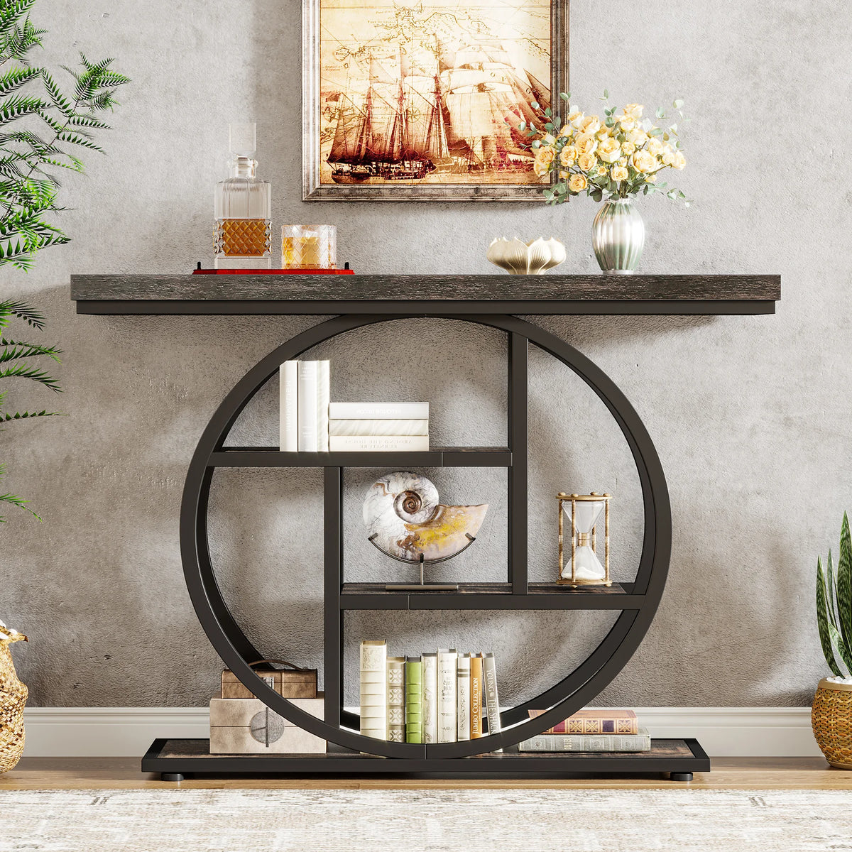 Industrial Entryway Console Mesa para Sala de Estar, Foyer Corredor Mesa para Entrada, 4-Tier Mesa, 41,3"