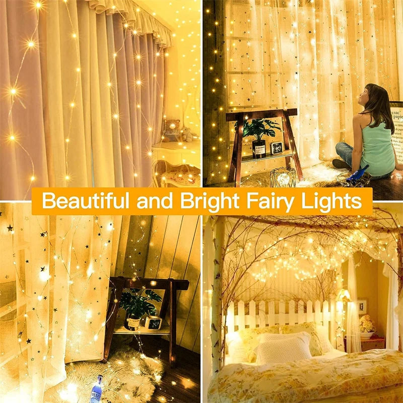 Luzes de natal led luzes de cortina de fadas 8 modo remoto usb festão decoração de natal para casa férias lâmpada de ano novo