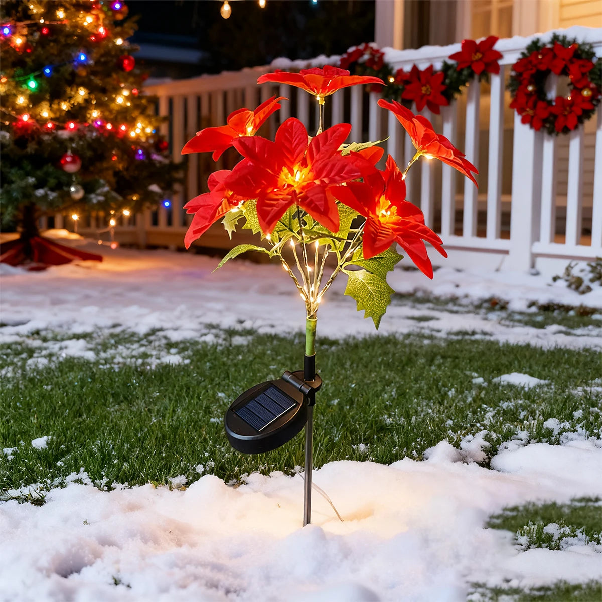 Luz de Flor Artificial de Natal LED Solar, Ideal para Decorar Jardins, Gramados e Pátios