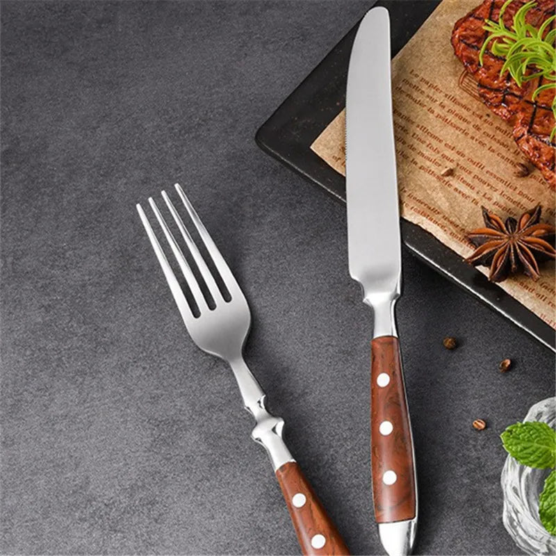 Conjunto de Talheres de Aço Inoxidável, Conjunto de 6 Peças Incluindo Faca, Garfo e Colher, Facas de Cozinha e Talheres para Sala de Jantar