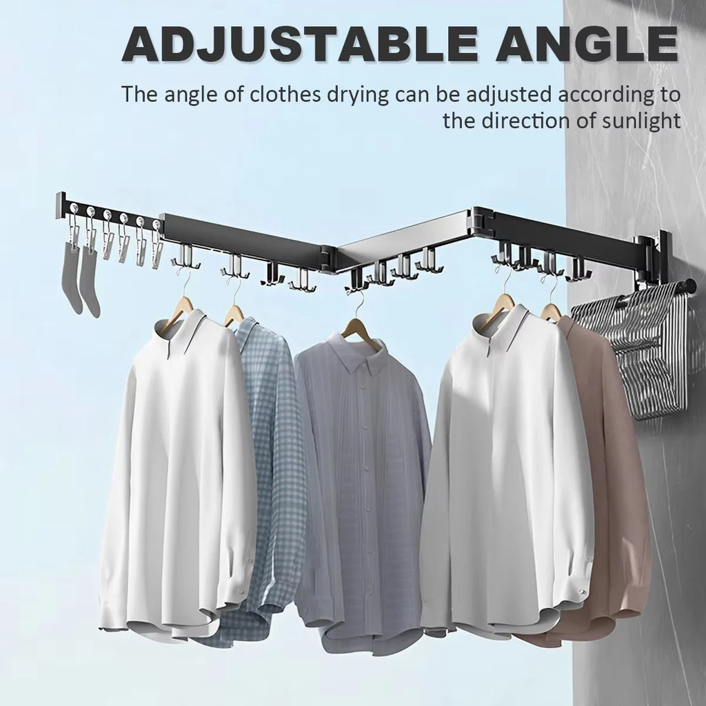 Rack de secagem de roupas-retrátil dobrável forte suporte de carga interior de parede de alumínio simples e conveniente rack de roupas