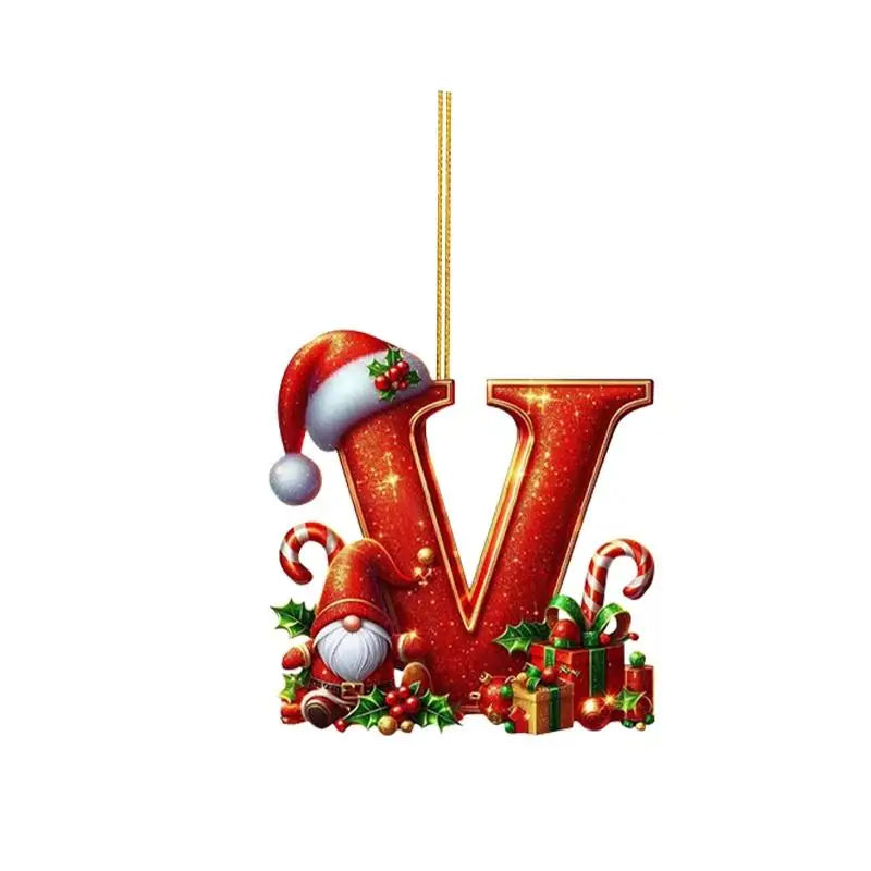 Enfeite de Natal com 26 letras, pingente plano para pendurar, ornamento personalizado, decoração festiva para árvore de Natal, presente para festas de fim de ano.