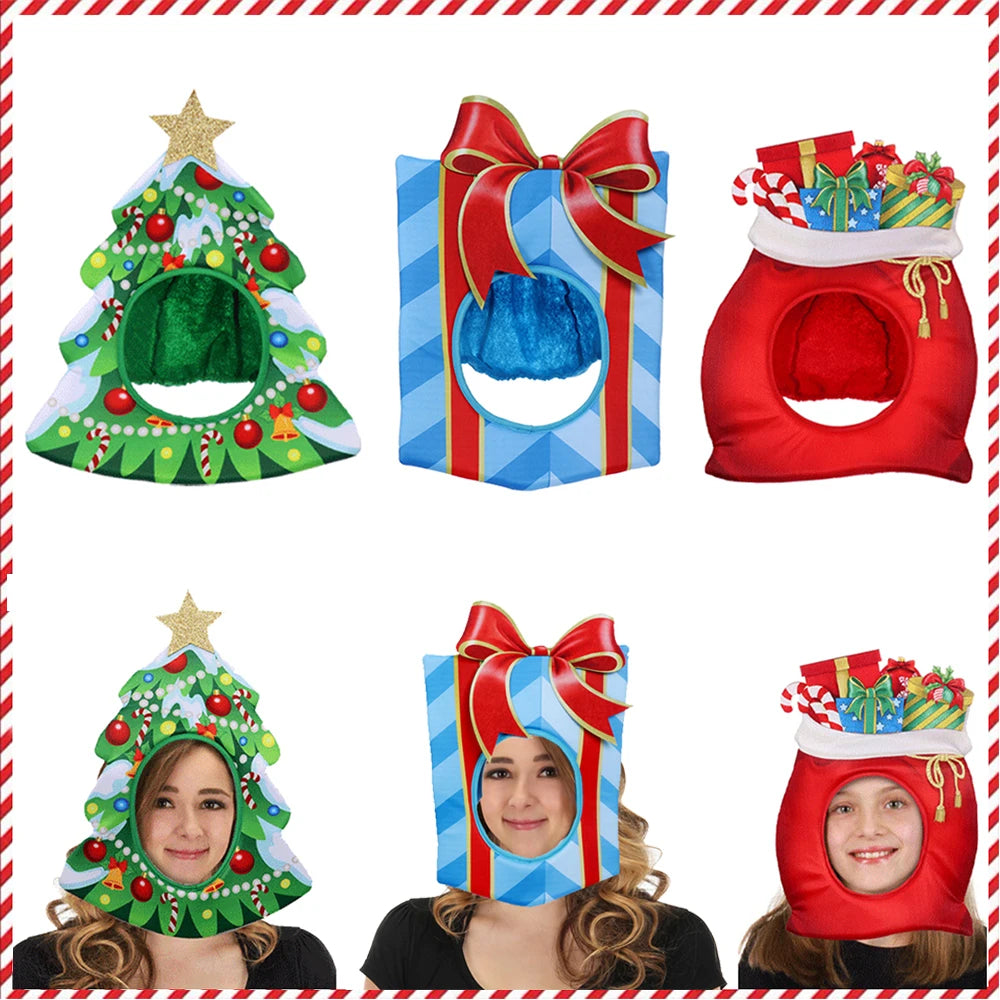Natal engraçado chapéu novidade árvore de natal chips presente em forma de máscara boné chapelaria festa de natal prop ano novo navidad decoração favor
