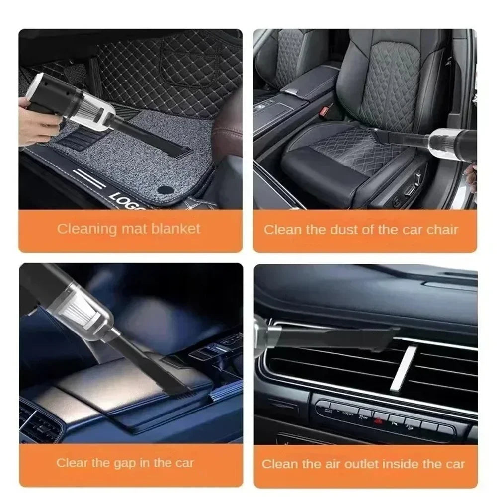 Aspirador de Carro Sem Fio 9000Pa com Carregamento USB 1200mAh, Aspirador Portátil Mini Úmido e Seco para Uso Doméstico