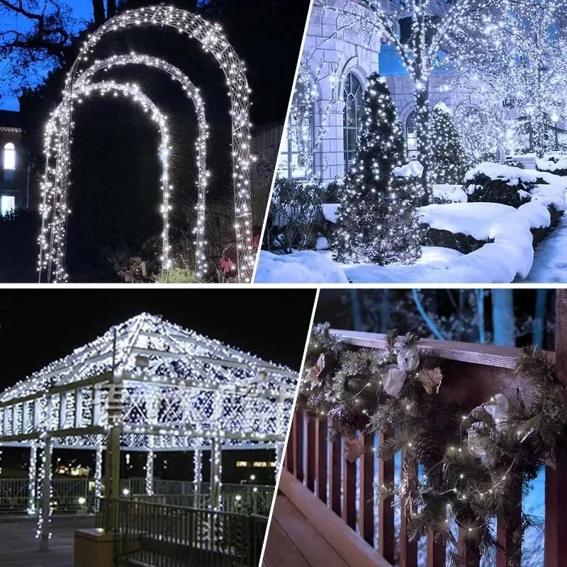 Luzes de Natal à Prova d'Água com 8 Modos, Luzes de Fada em Cordão, LED Alimentado por Energia Solar para Decoração de Árvore, Pátio, Quintal e Jardim Externo