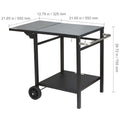 SucceBuy Mesa de carrinho de jantar com prateleira dupla Mesa de comida móvel para churrasco Suporte dobrável para forno de pizza Tampo de mesa de ferro/aço inoxidável