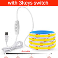 Dimmable COB LED Strip Light, Fita com interruptor ON OFF, Iluminação Linear de Alta Densidade, Fita Adesiva, USB, Flexível, 320LEDs, 5V