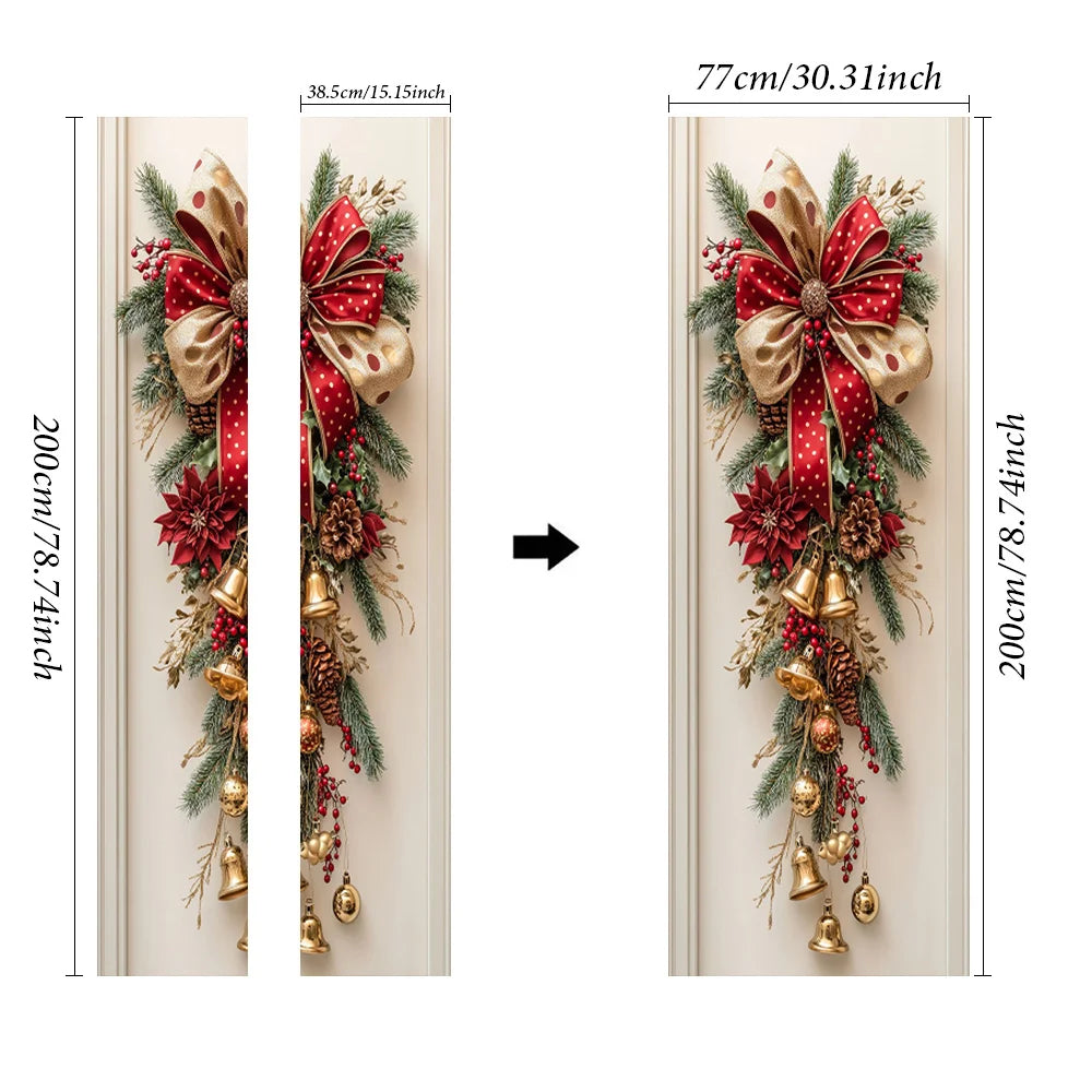1 decoração de parede de Natal - decoração suspensa com sinos vermelhos e folhas verdes - decoração de sala de férias, design de férias