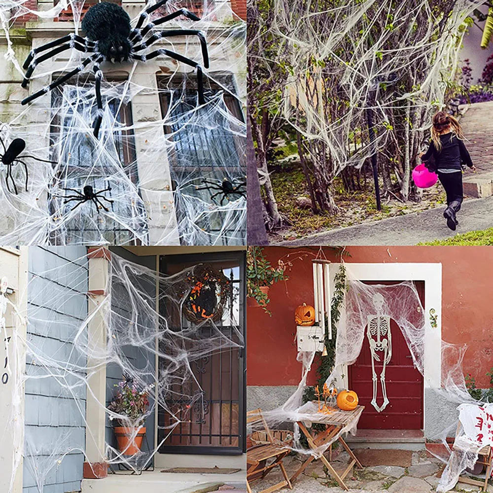 Decoração de Halloween Teia de Aranha, Teia de Aranha Artificial, Teia Elástica com Aranha, Decoração Gótica de Casa Assombrada
