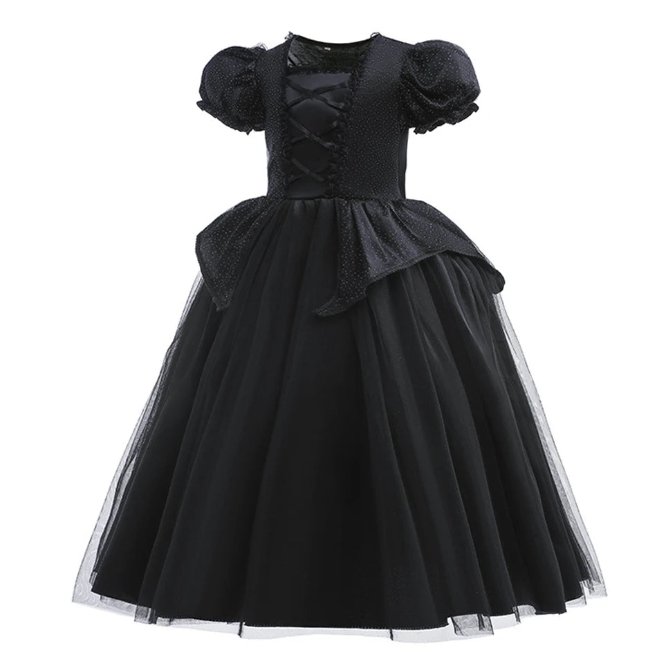 Traje de halloween para crianças vestido de bruxa preta com asas lantejoulas mal rpg traje malévola vestir-se roupa fantasma noiva