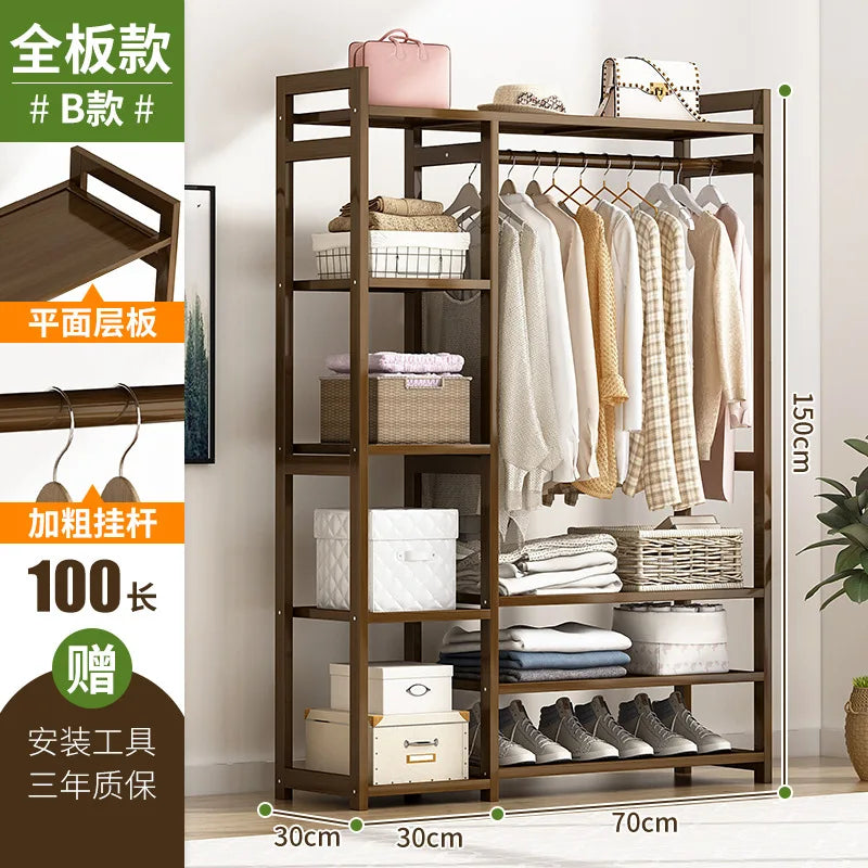 Assemble simple coat and hat rack simple modern solid wood bedroom floor hanger cabinet clothes bag storage household wardrobe