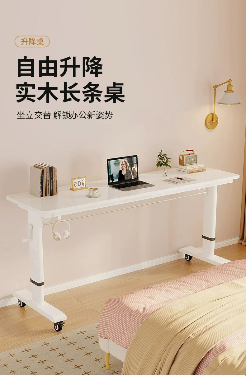 Mesa para laptop com cama ajustável e rodas |   Mesa de computador com rodinhas para móveis de quarto |   Mesa de madeira maciça com manivela manual