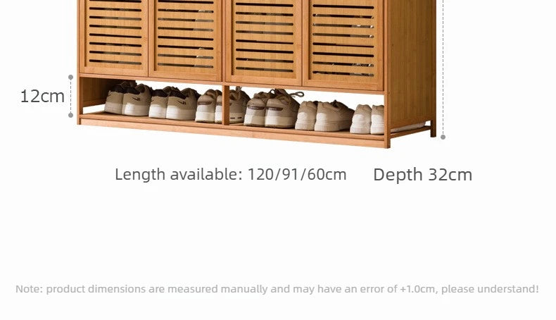 Armário de Sapatos de Bambu com Porta de Persiana, Armário de Armazenamento Multicamadas para Sala de Estar, Armário de Jantar, Armário de Utensílios de Cozinha