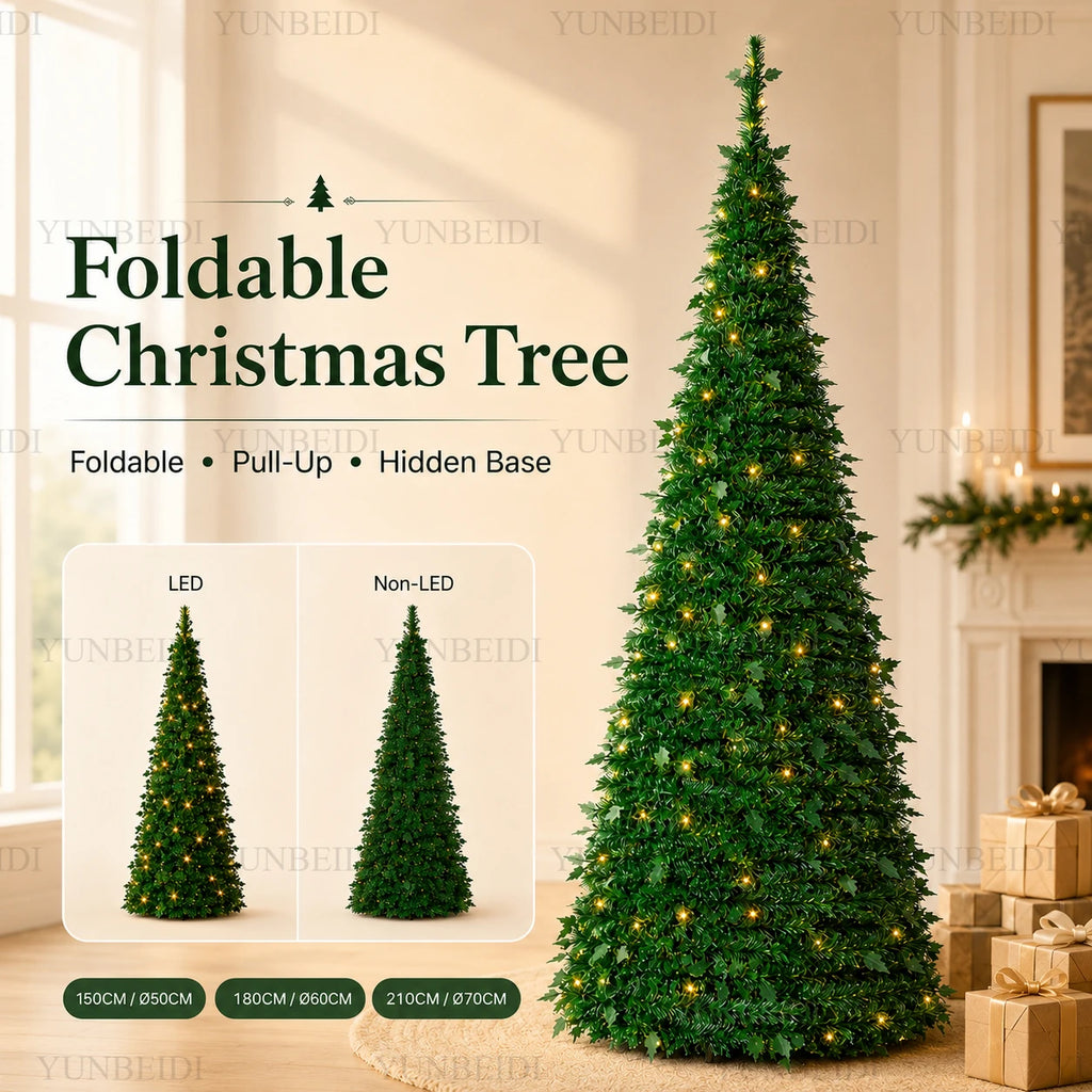 Árvores de Natal Artificiais com Luzes LED Decorativas, Tudo em Um, com Alturas de 1,5m a 2,1m, Decoração de Natal para Casa